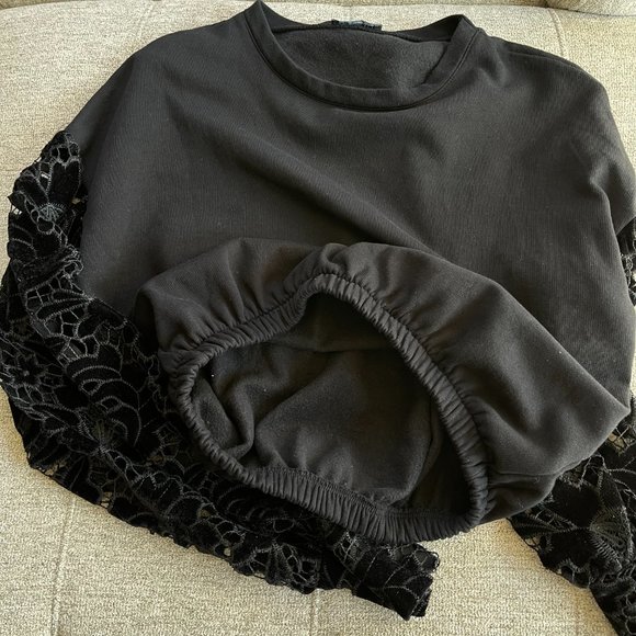 Zara Black Long Loose Crochet Sleeve Crop Top - Picture 3 of 9